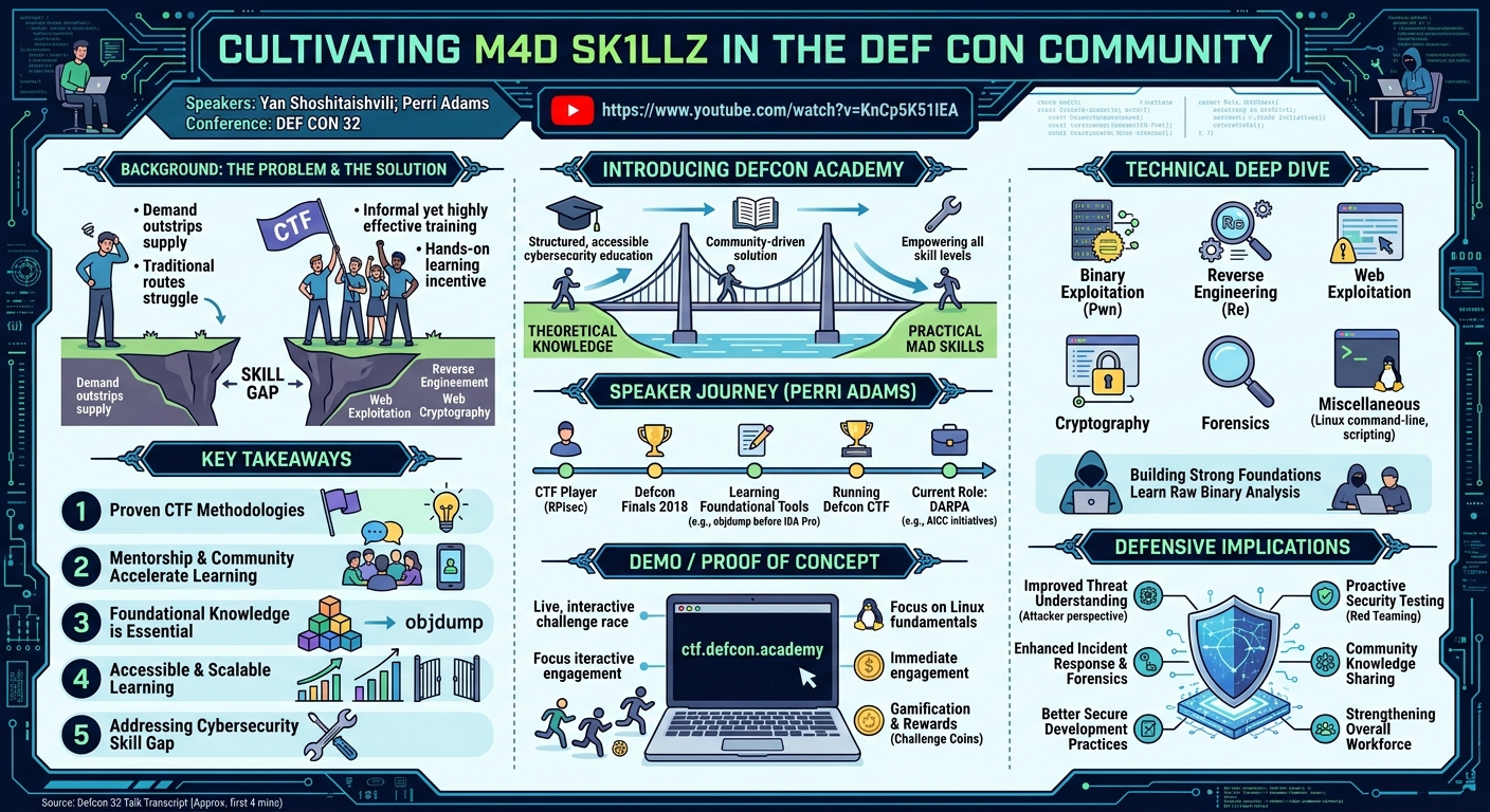 Visual summary for Cultivating M4D SK1LLZ In the DEF CON Community by Yan Shoshitaishvili, Perri Adams