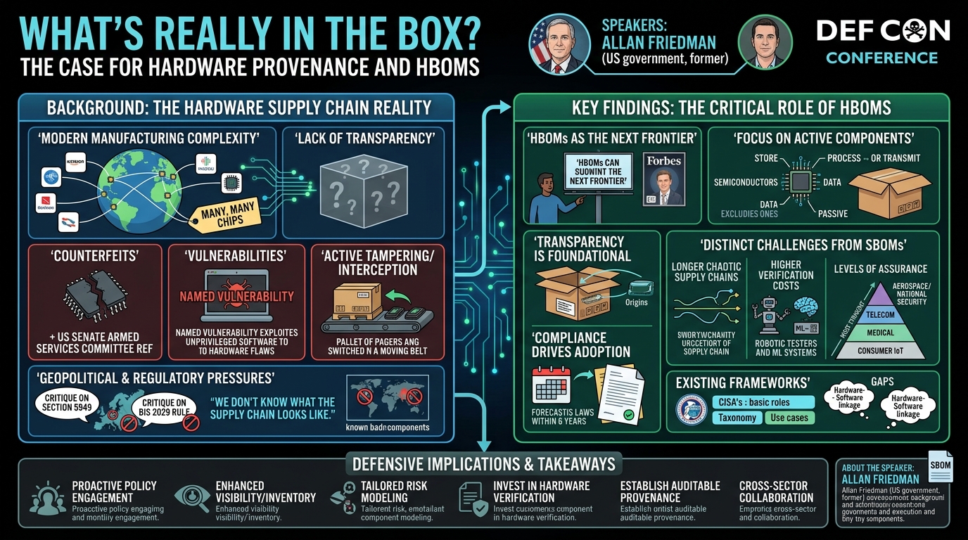 Visual summary for What’s Really in the Box? The Case for Hardware Provenance and HBOMs by Allan Friedman