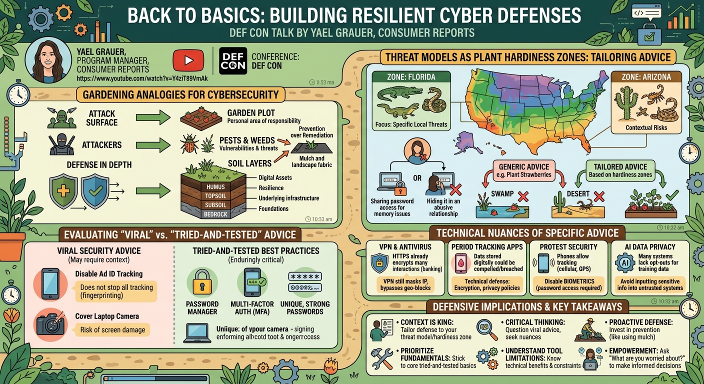 Visual summary for Back to Basics: Building Resilient Cyber Defenses by Yael Grauer
