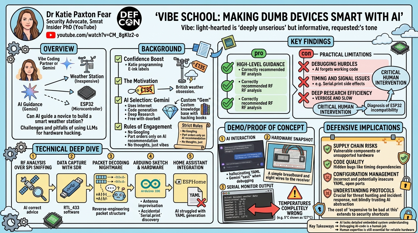 Visual summary for Vibe School: Making dumb devices smart with AI by Dr Katie Paxton Fear