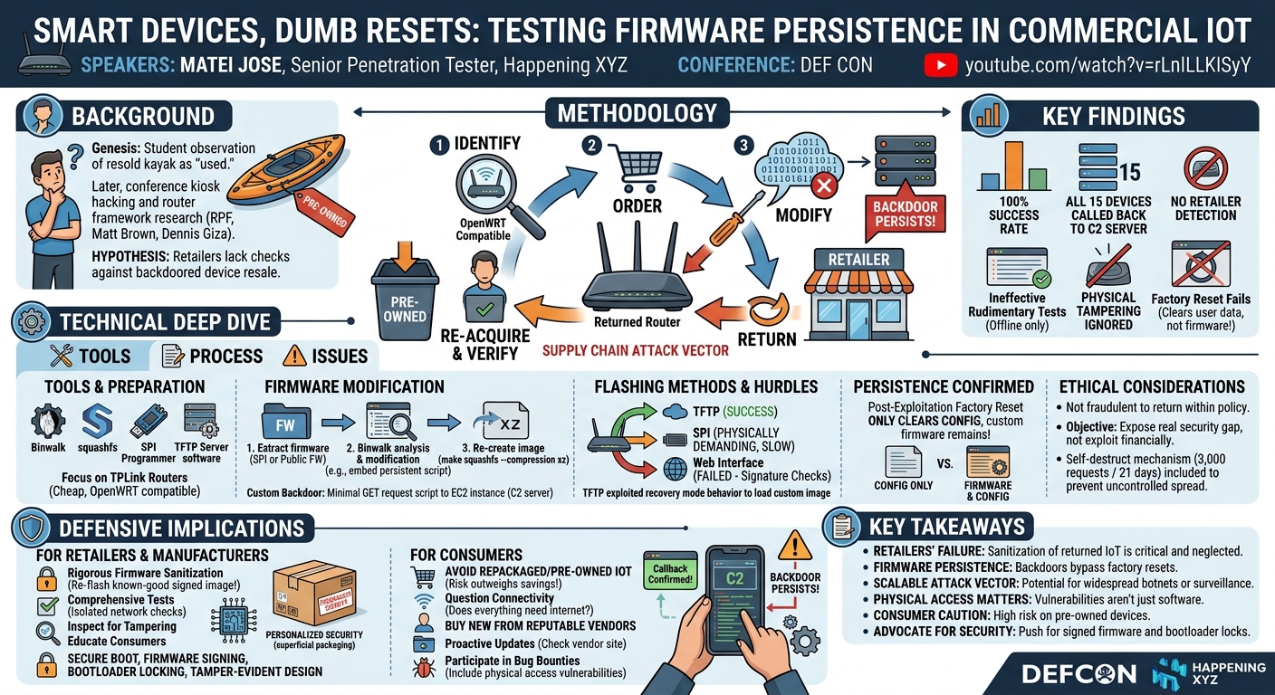 Visual summary for Smart Devices, Dumb Resets:Testing Firmware Persistence in Commercial IoT by Matei Jose