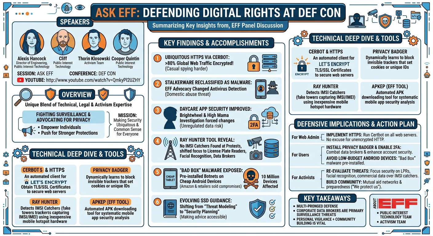 Visual summary for Ask EFF by Cooper Quintin, Lisa Femia, Thorin Klosowski, Alexis Hancock, Hannah Zhao