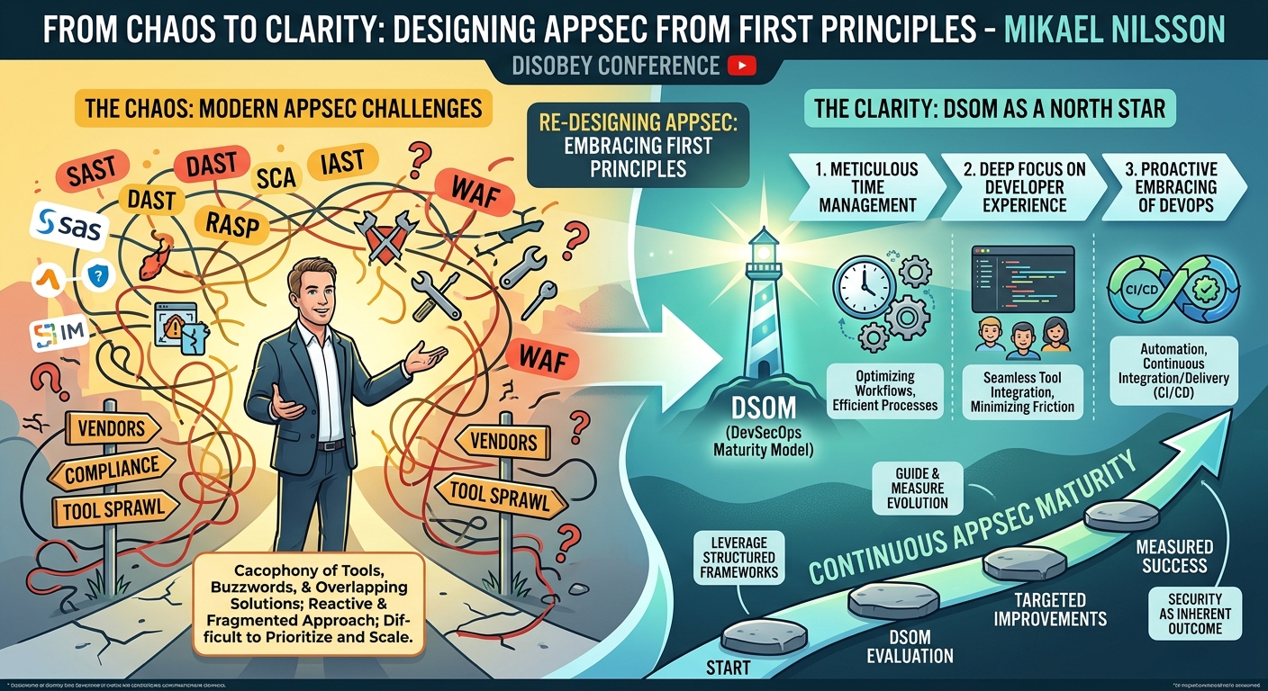 Visual summary for From Chaos to Clarity: Designing AppSec from First Principles - Mikael Nilsson by Mikael Nilsson