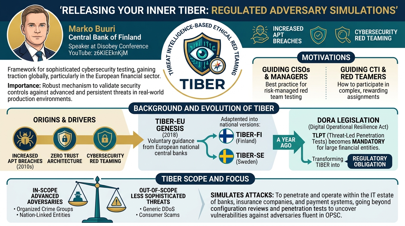 Visual summary for Releasing Your Inner TIBER in Regulated Adversary Simulations - Marko Buuri by Marko Buuri
