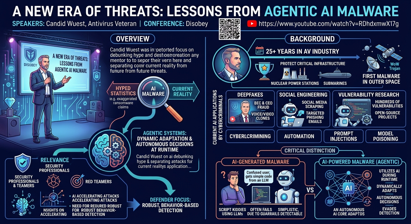 Visual summary for A New Era of Threats: Lessons from Agentic AI Malware - Candid Wuest by Candid Wuest