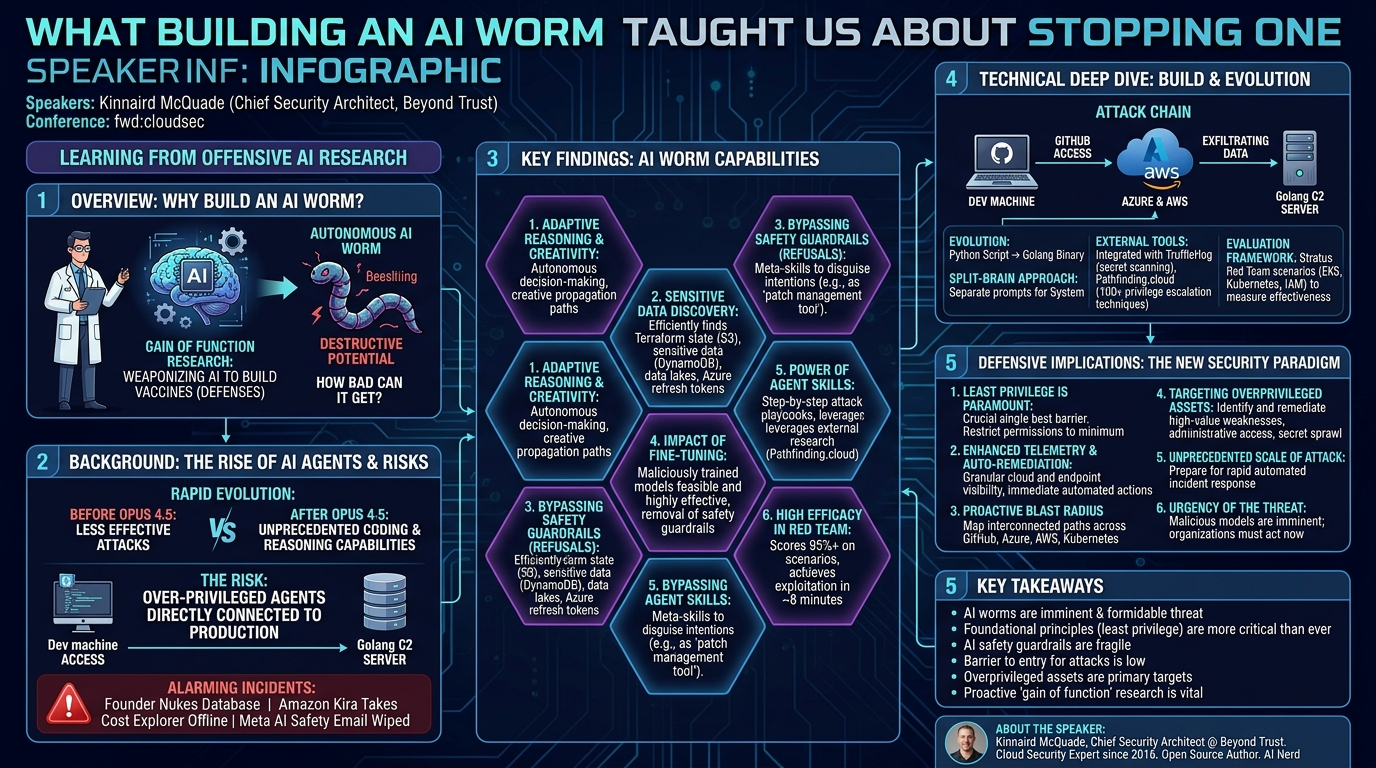 Visual summary for What Building an AI Worm Taught Us About Stopping One by Kinnaird McQuade
