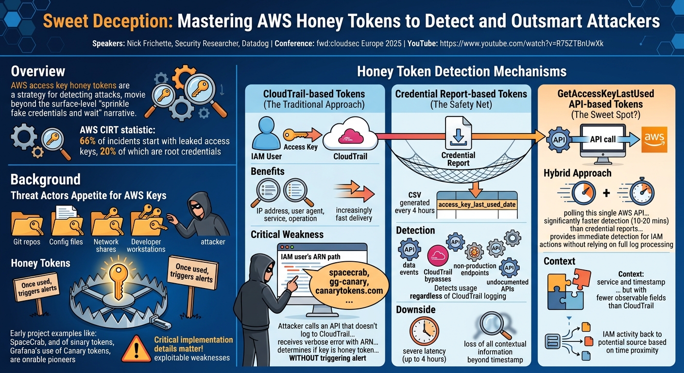 Visual summary for Sweet Deception: Mastering AWS Honey Tokens to Detect and Outsmart Attackers by Nick Frichette