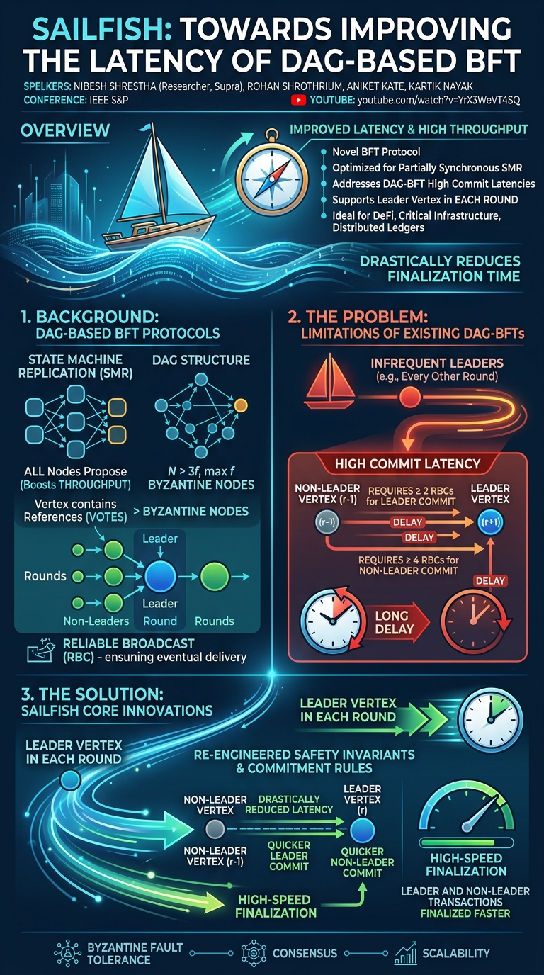 Visual summary for Sailfish: Towards Improving the Latency of DAG-based BFT by Nibesh Shrestha, Rohan Shrothrium, Aniket Kate, Kartik Nayak