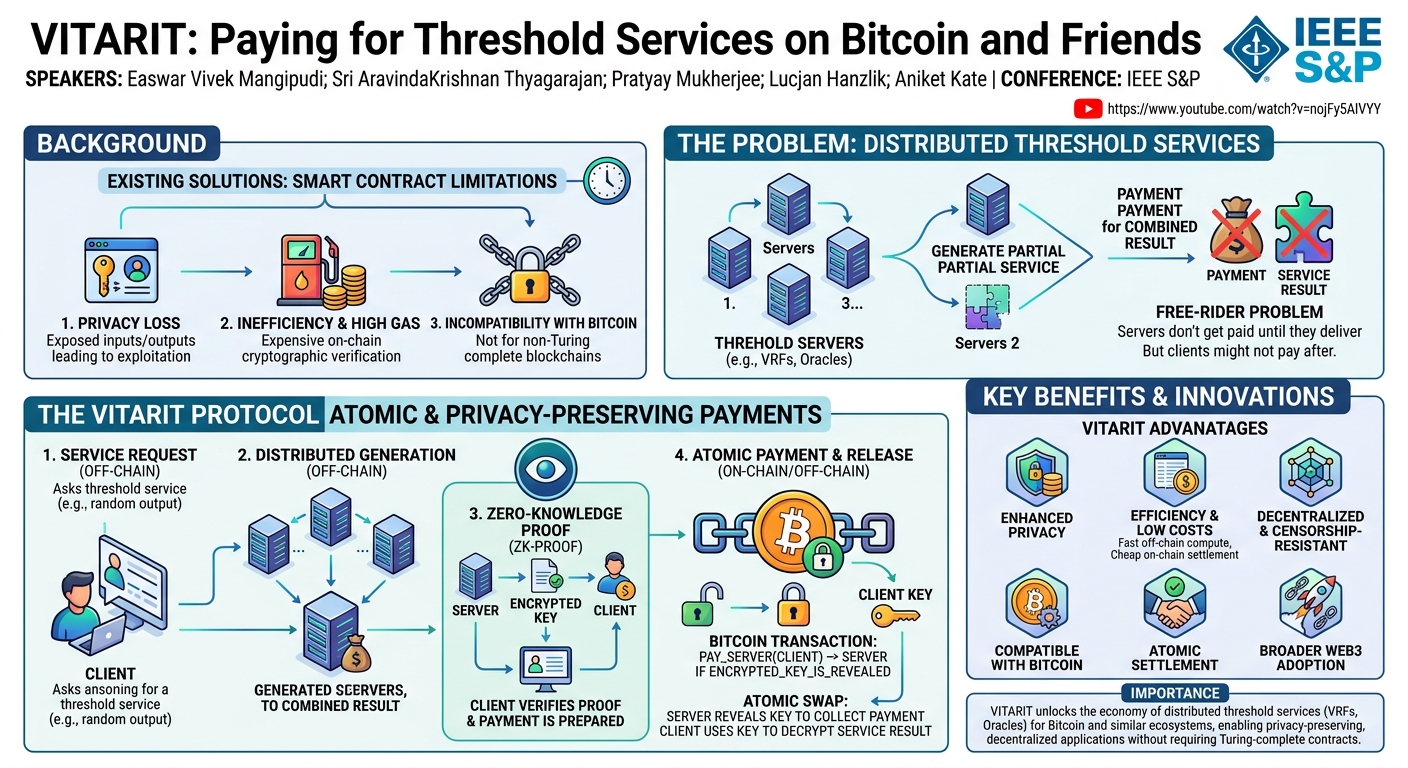 Visual summary for VITARIT: Paying for Threshold Services on Bitcoin and Friends by Easwar Vivek Mangipudi, Sri AravindaKrishnan Thyagarajan, Pratyay Mukherjee, Lucjan Hanzlik, Aniket Kate