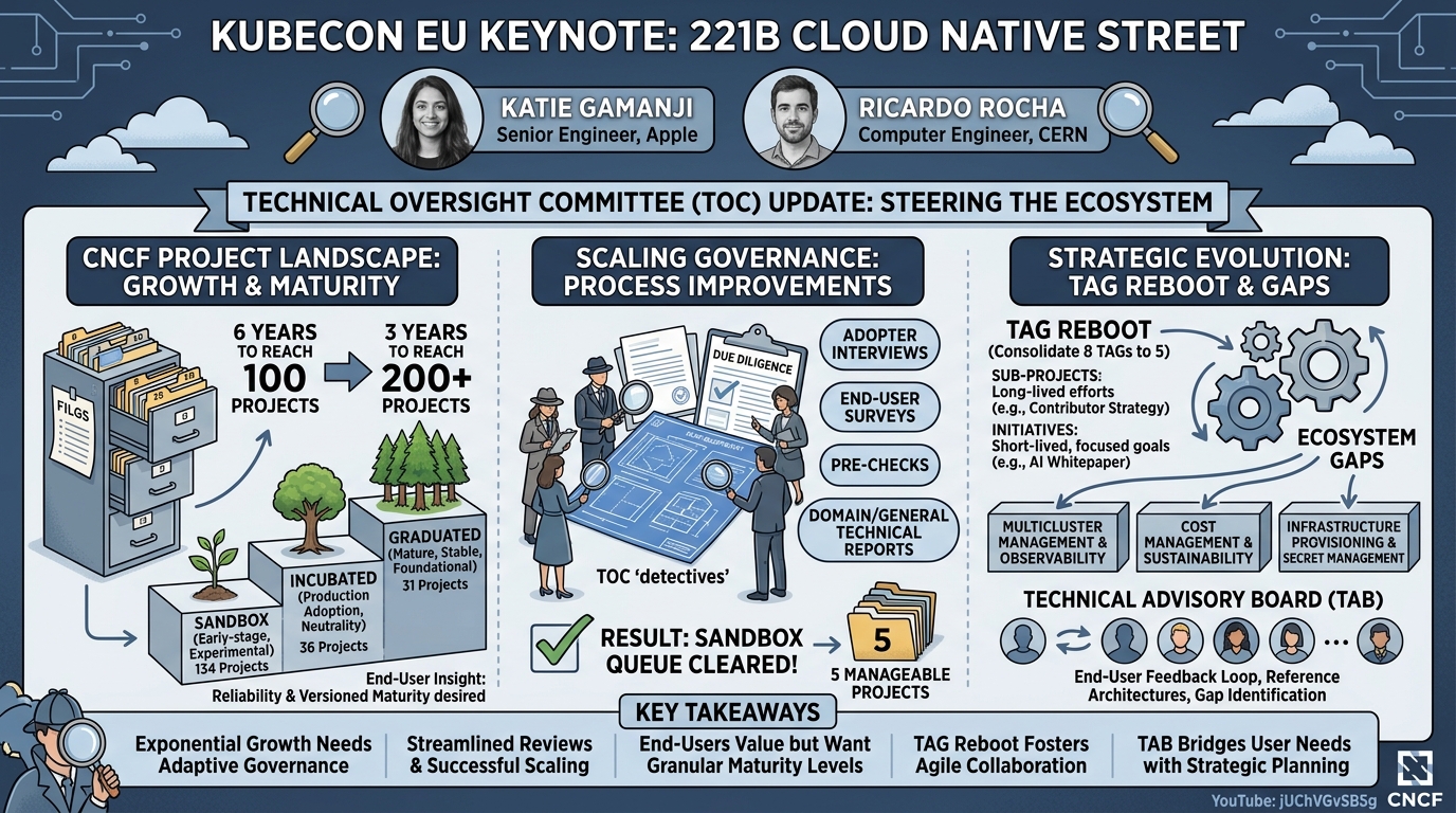 Visual summary for Keynote: 221B Cloud Native Street - Ricardo Rocha & Katie Gamanji by Ricardo Rocha, Katie Gamanji