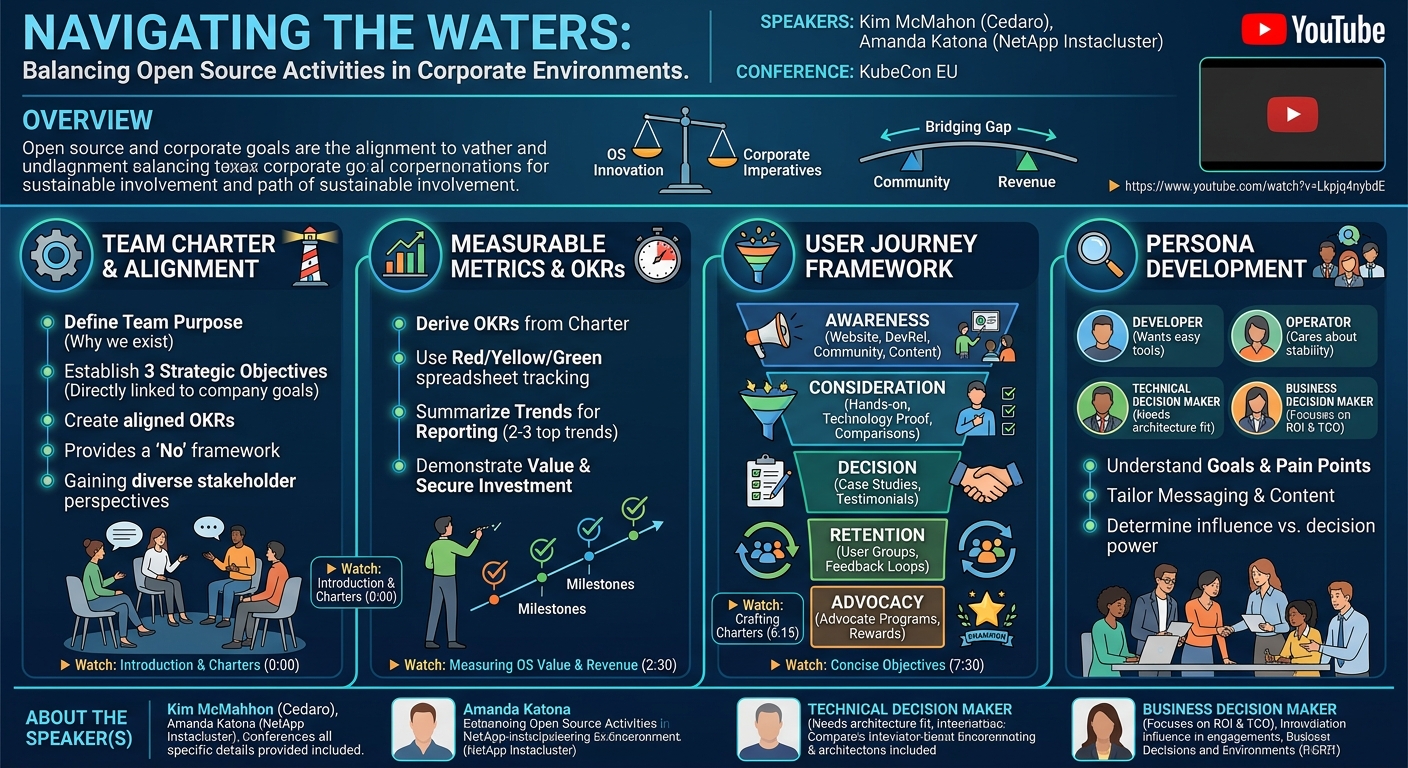 Visual summary for Navigating the Waters: Balancing Open Source Activities in Corporate... Kim McMahon & Amanda Katona by Kim McMahon, Amanda Katona
