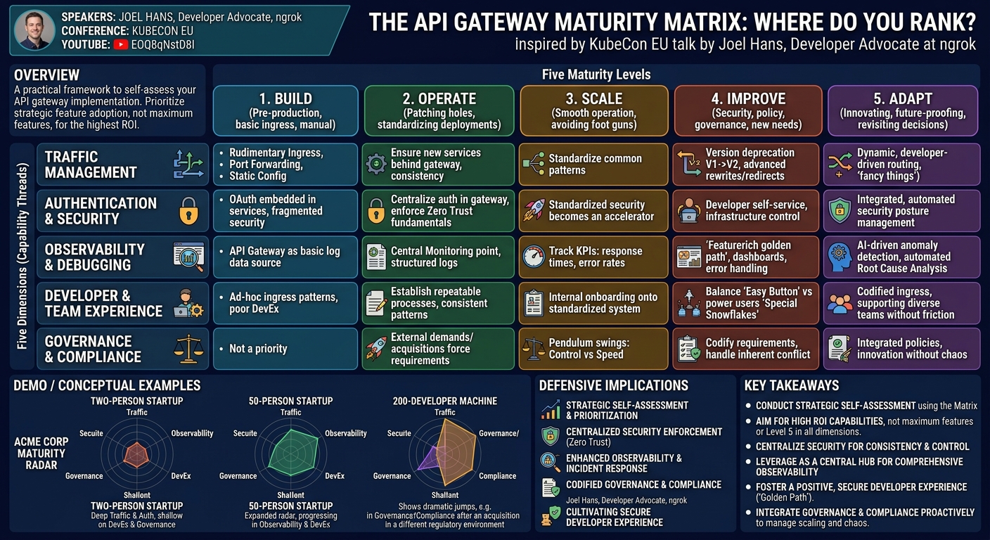 Visual summary for The API Gateway Maturity Matrix: Where Do You Rank? - Joel Hans, ngrok by Joel Hans, ngrok