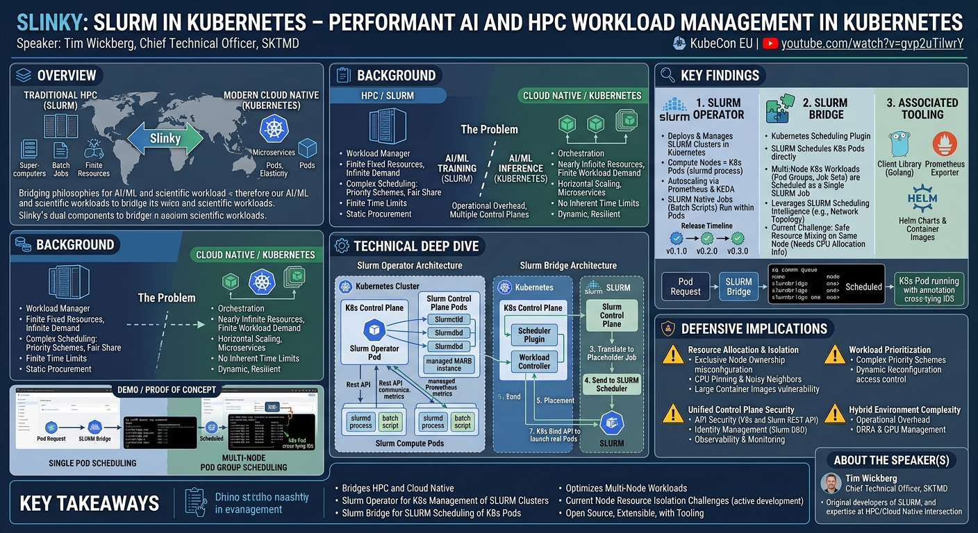 Visual summary for Slinky: Slurm in Kubernetes, Performant AI and HPC Workload Management in Kubernetes - Tim Wickberg by Tim Wickberg