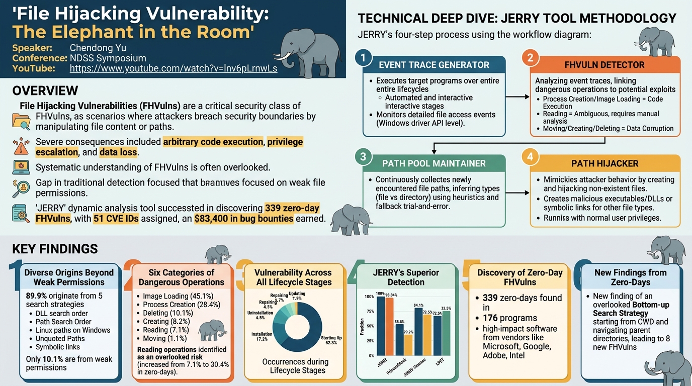 Visual summary for File Hijacking Vulnerability: The Elephant in the Room by Chendong Yu