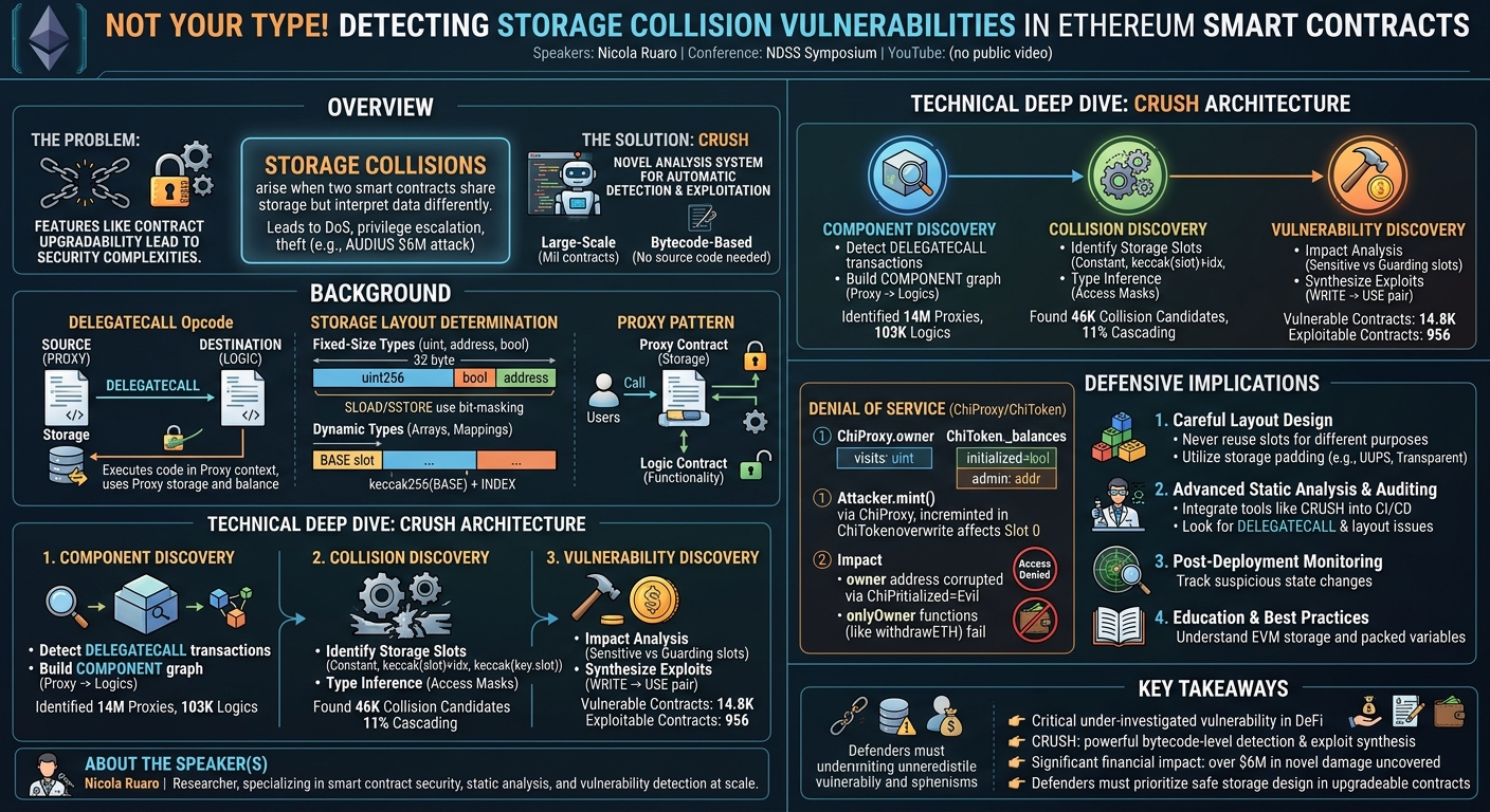 Visual summary for Not your Type! Detecting Storage Collision Vulnerabilities in Ethereum Smart Contracts by Nicola Ruaro
