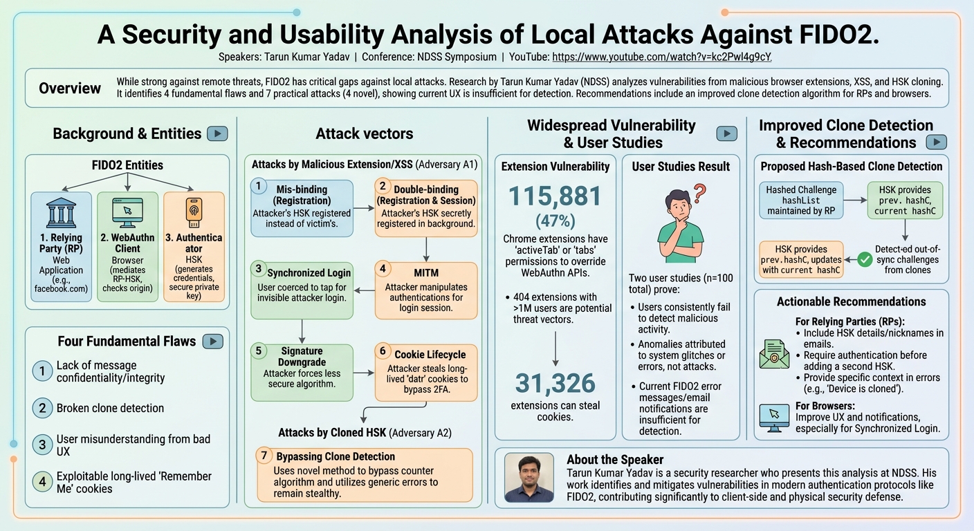 Visual summary for A Security and Usability Analysis of Local Attacks Against FIDO2 by Tarun Kumar Yadav