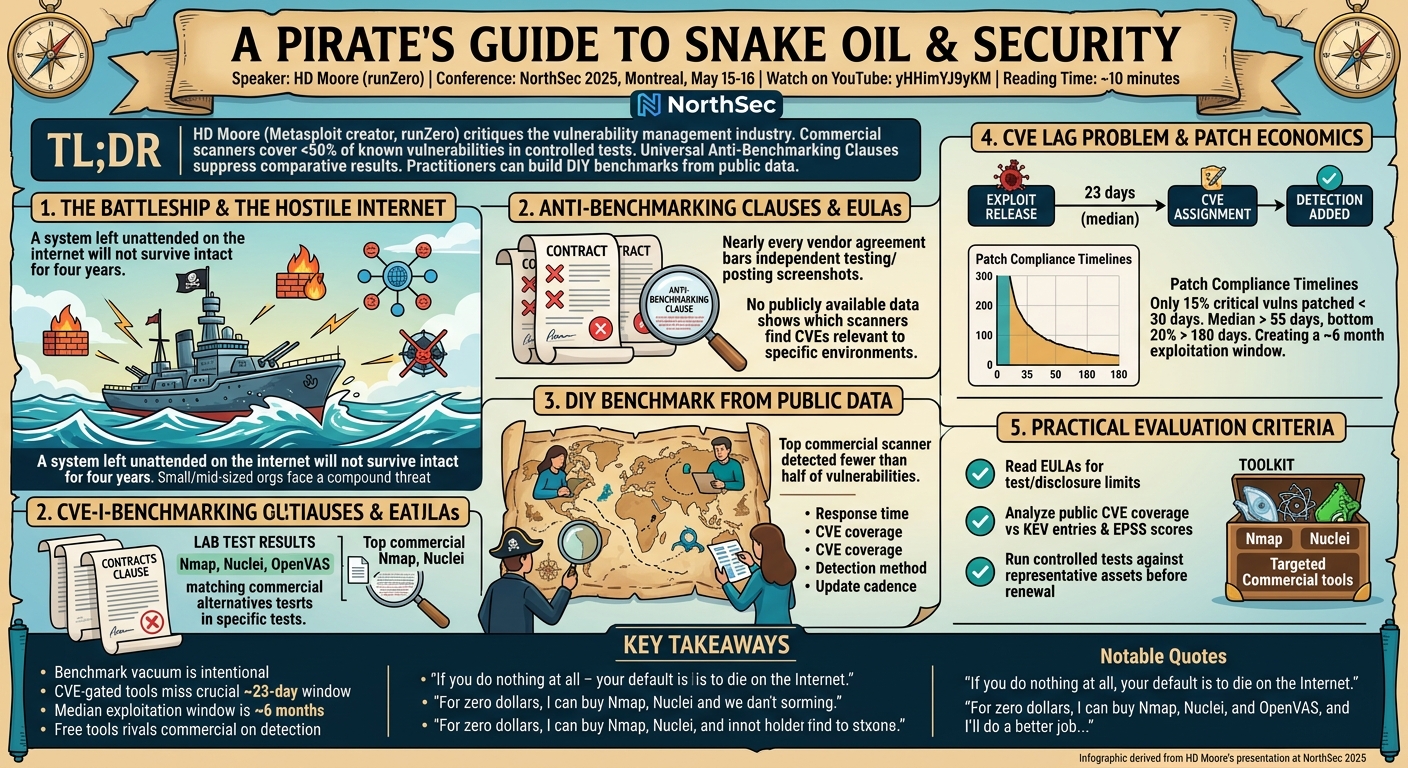 Visual summary for A Pirate's Guide to Snake Oil and Security by HD Moore