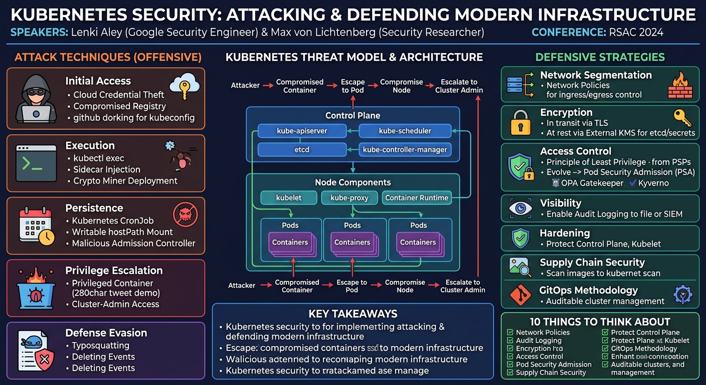 Visual summary for Kubernetes Security: Attacking and Defending Modern Infrastructure