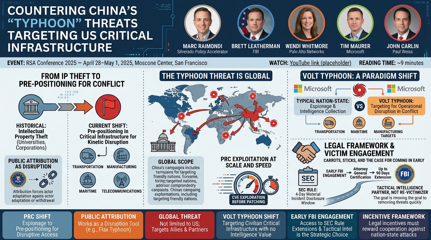 Visual summary for Countering China's "Typhoon" Threats Targeting US Critical Infrastructure by Marc Raimondi, Brett Leatherman, Wendi Whitmore, Tim Maurer, John Carlin