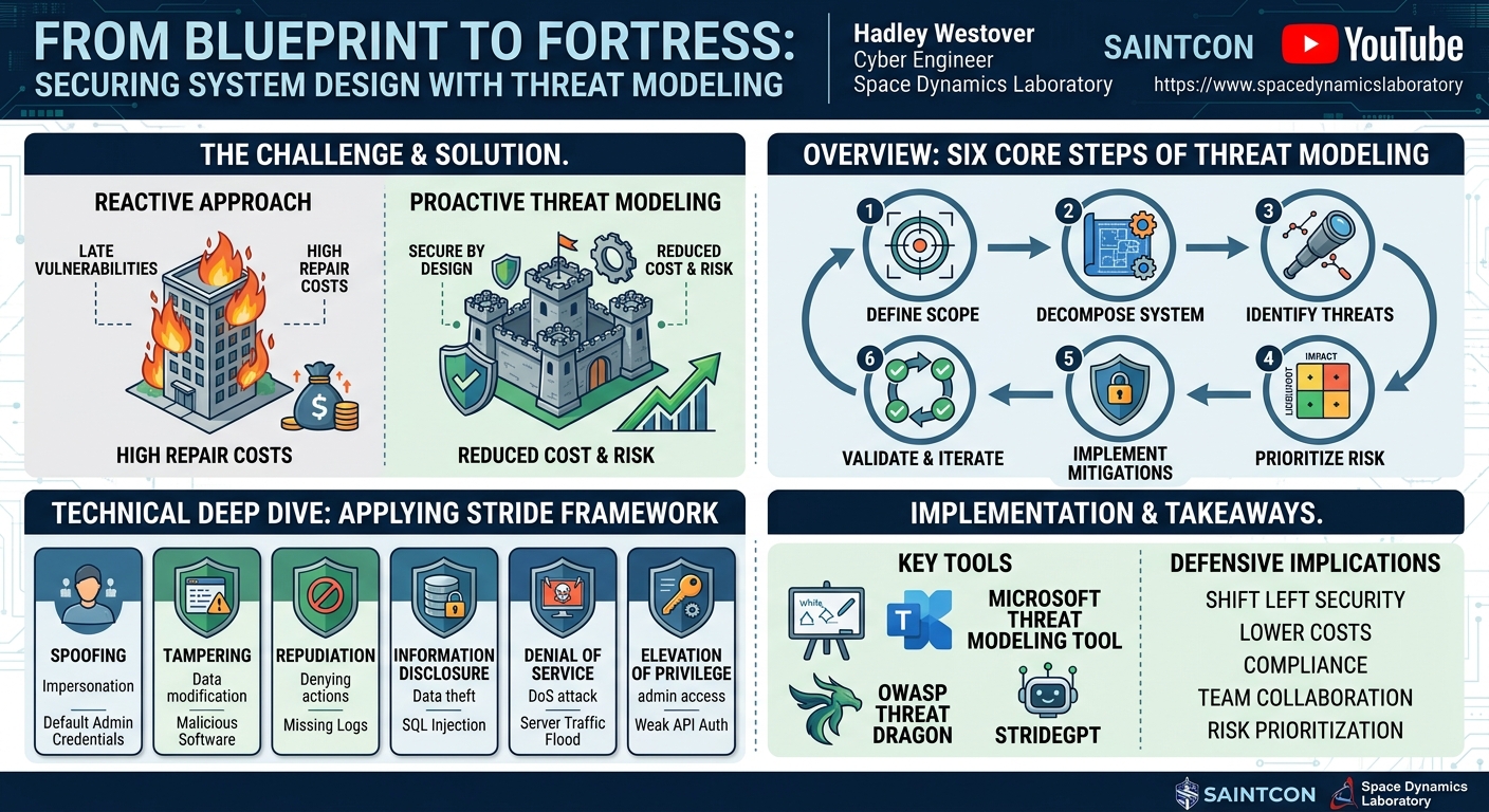 Visual summary for From Blueprint to Fortress: Securing System Design with Threat Modeling by Hadley Westover