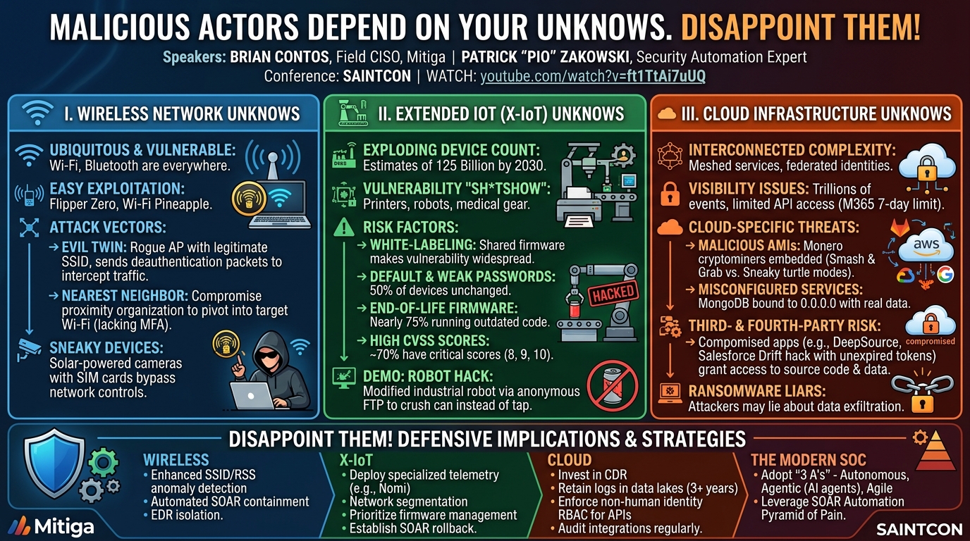 Visual summary for Malicious Actors Depend on Your Unknowns. Disappoint Them! by Brian Contos