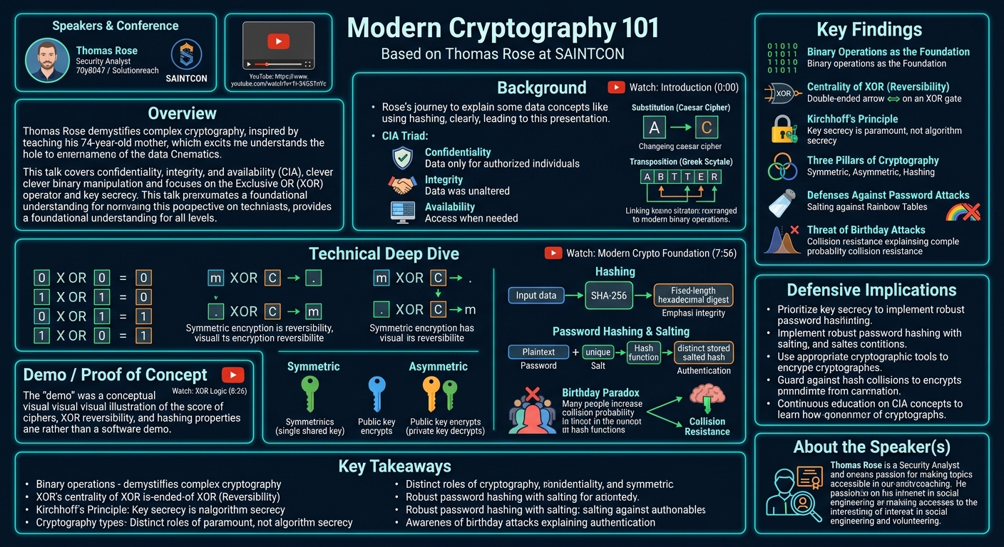 Visual summary for Modern Cryptography 101 by Thomas Rose