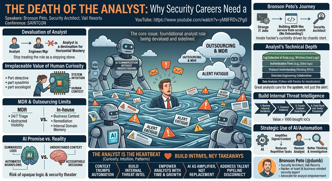 Visual summary for The Death of the Analyst: Why Security Careers Need a Culture Shift by Bronson Peto