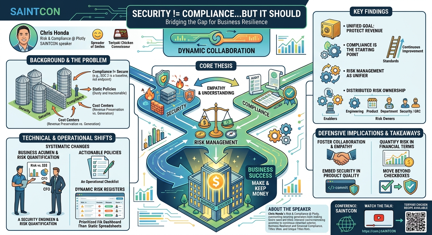 Visual summary for Security != Compliance...But It Should by Chris Honda