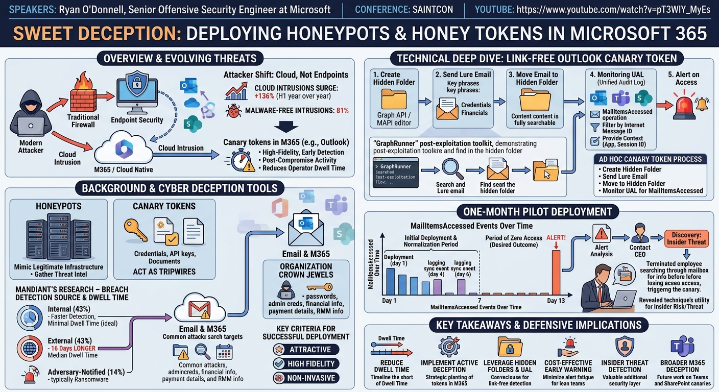Visual summary for Sweet Deception: Deploying Honeypots and Honey Tokens in Microsoft 365 by Ryan O'Donnell
