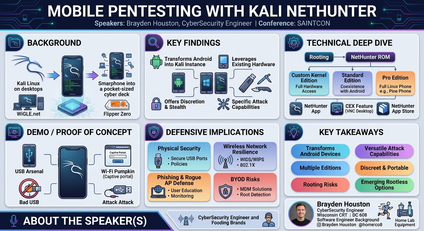 Visual summary for Mobile Pentesting with Kali Netunter by Brayden Houston