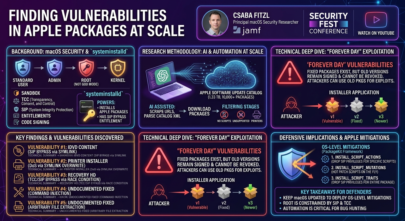 Visual summary for Finding Vulnerabilities in Apple packages at Scale by Csaba Fitzl