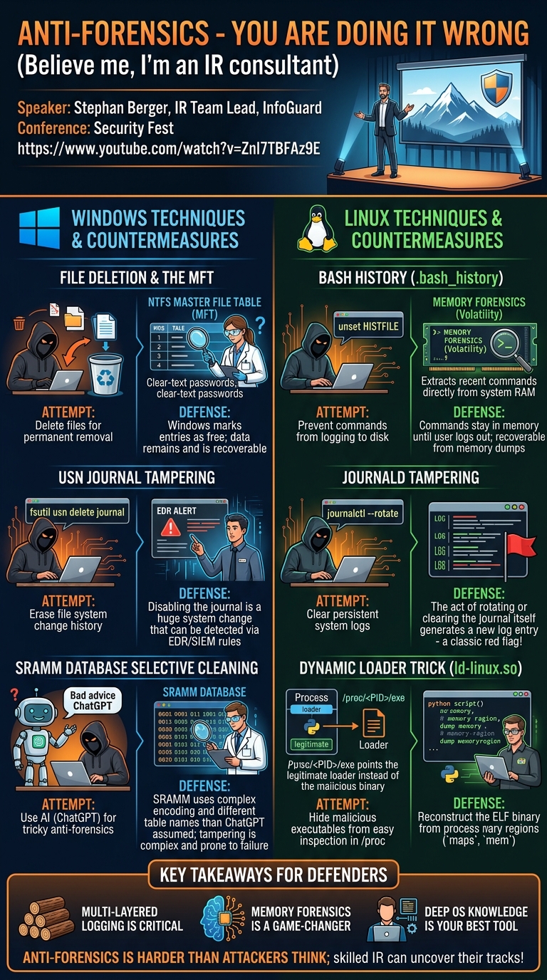 Visual summary for Anti-Forensics - You are doing it wrong (Believe me, I'm an IR consultant) by Stephan Berger