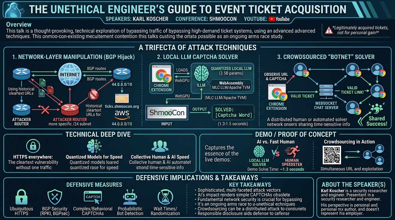 Visual summary for The Unethical Engineer's Guide to Event Ticket Acquisition by Karl Koscher