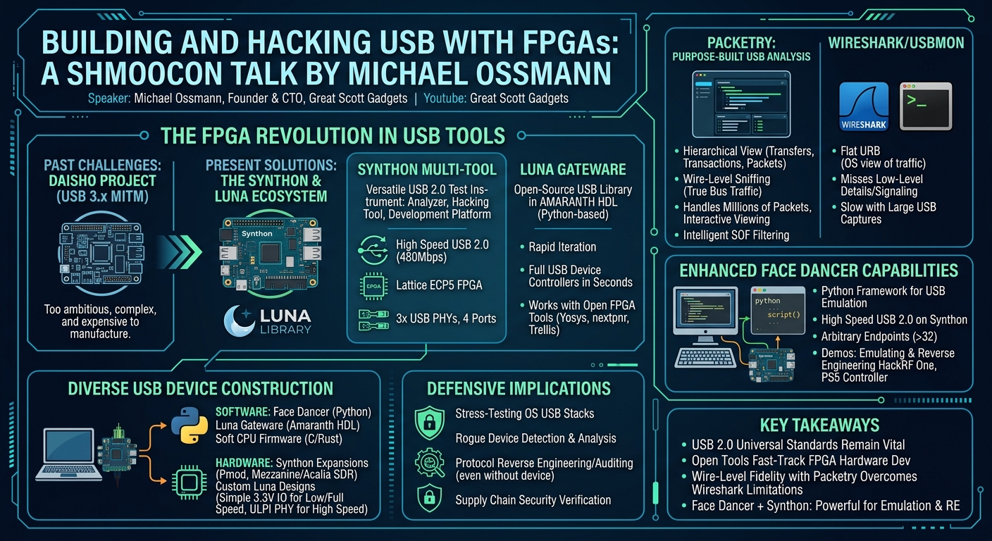 Visual summary for Building and Hacking USB with FPGAs by Michael Ossmann