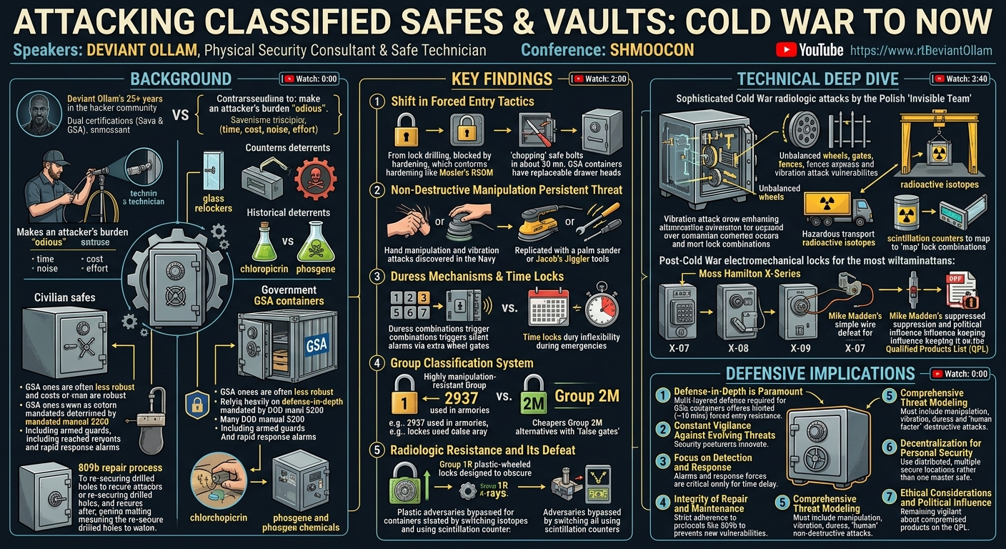 Visual summary for Attacking Classified Safes and Vaults from the Cold War to Now by Deviant Ollam