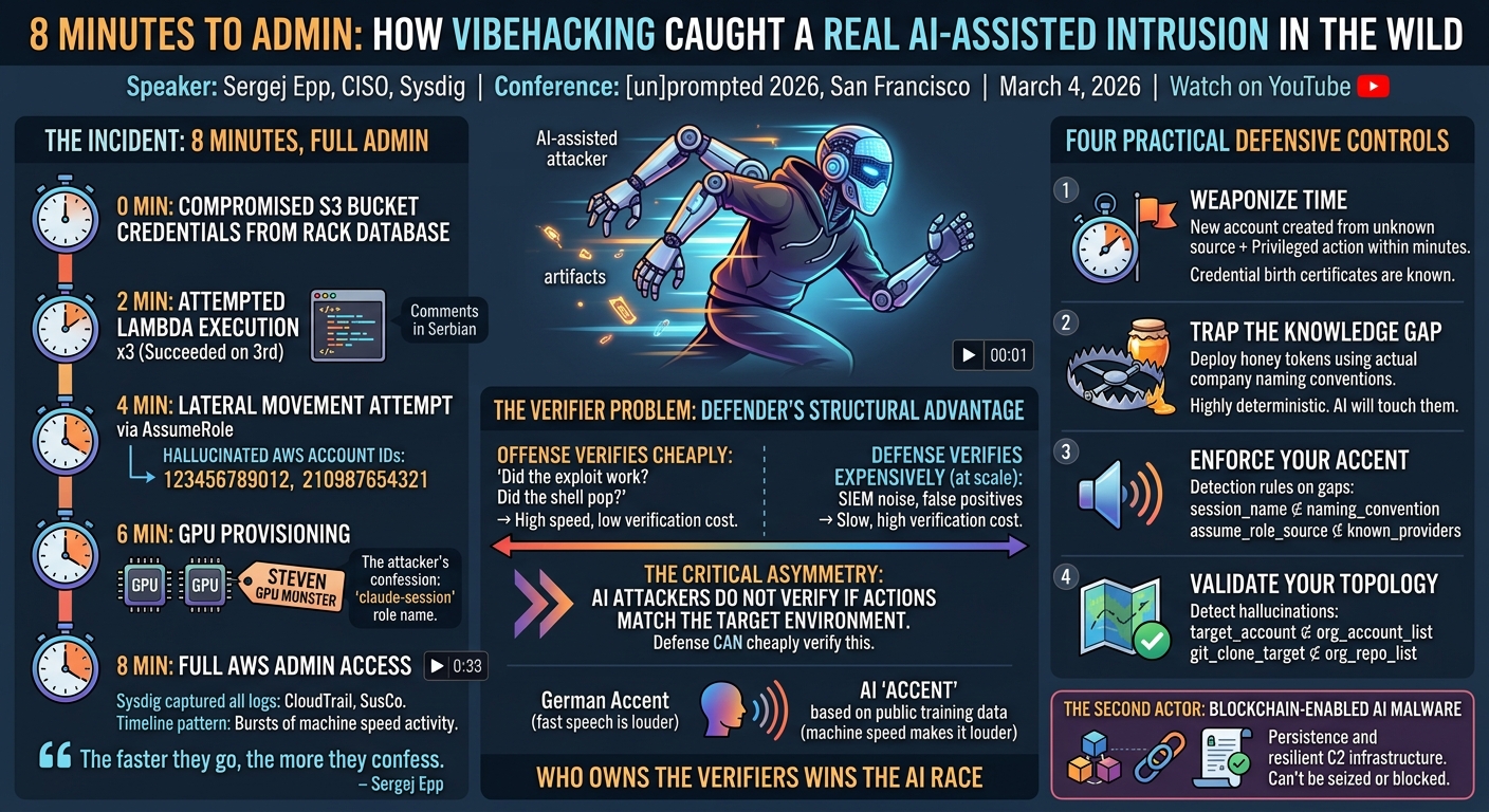 Visual summary for 8 Minutes to Admin. We Caught It in the Wild. Welcome to VibeHacking by Sergej Epp