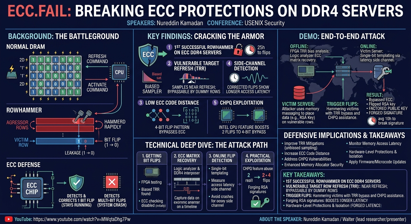 Visual summary for ECC.fail: Mounting Rowhammer Attacks on DDR4 Servers with ECC Memory by Nureddin Kamadan
