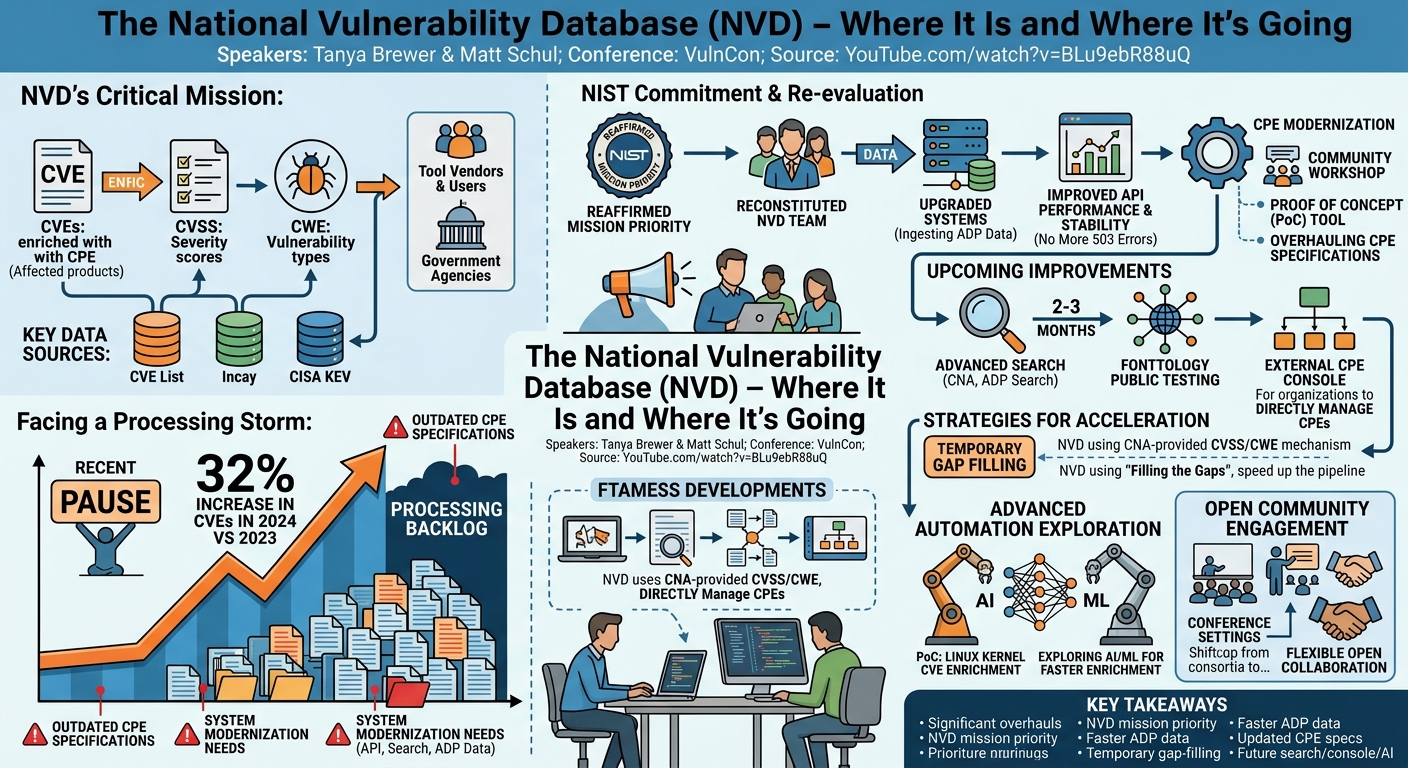 Visual summary for The National Vulnerability Database (NVD) – Where It Is and Where It’s Going by Tanya Brewer, Matt Schol