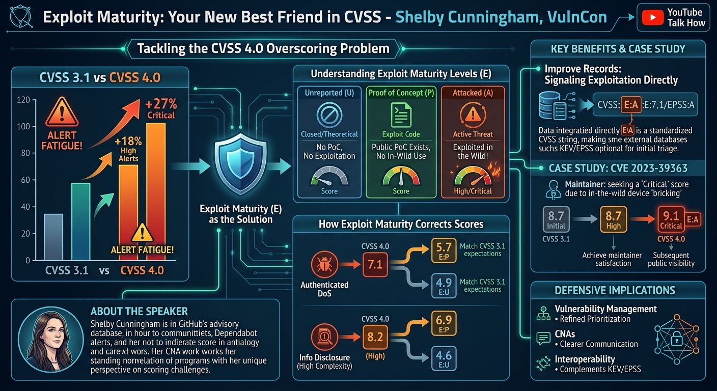 Visual summary for Exploit Maturity: Your New Best Friend in CVSS by Shelby Cunningham