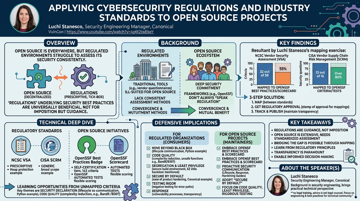 Visual summary for Applying Cybersecurity Regulations and Industry Standards to Open Source Projects by Luchi Stanesco