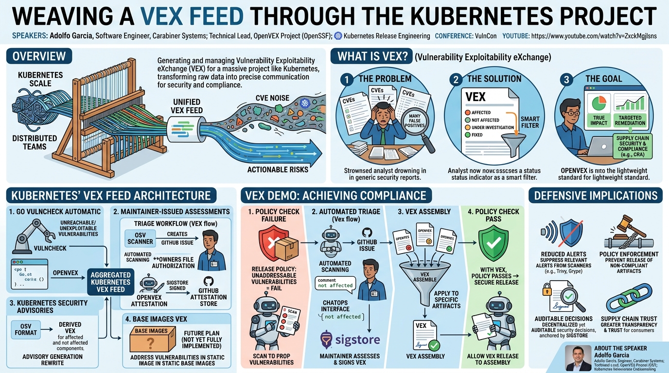 Visual summary for Weaving a VEX Feed Through the Kubernetes Project by Adolfo Garcia